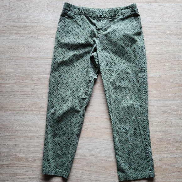Patagonia Stretch All Wear Capris Pant Green Geo-Print Organic Cotton Blend - Picture 1 of 10